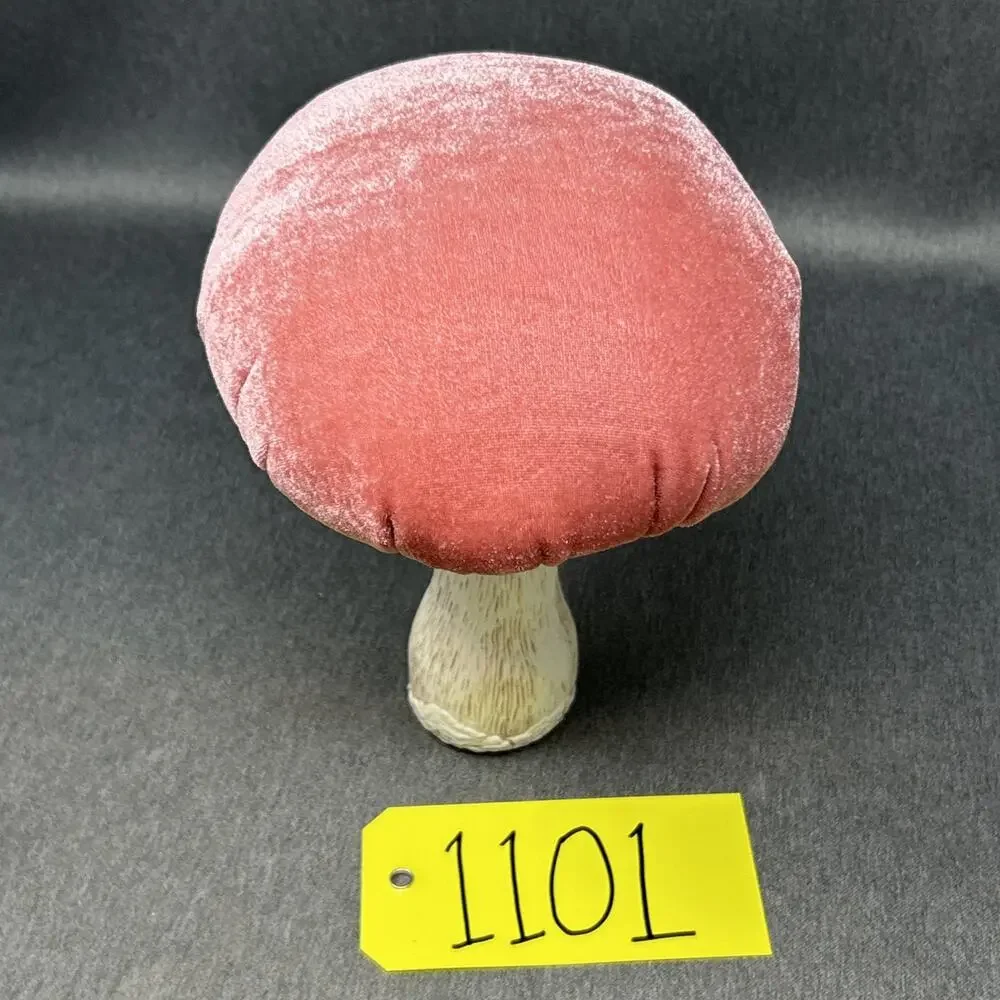Velvet Mushroom Figurine Pink Plush Cottage Core Woodland Tabletop Decor 8 Inch
